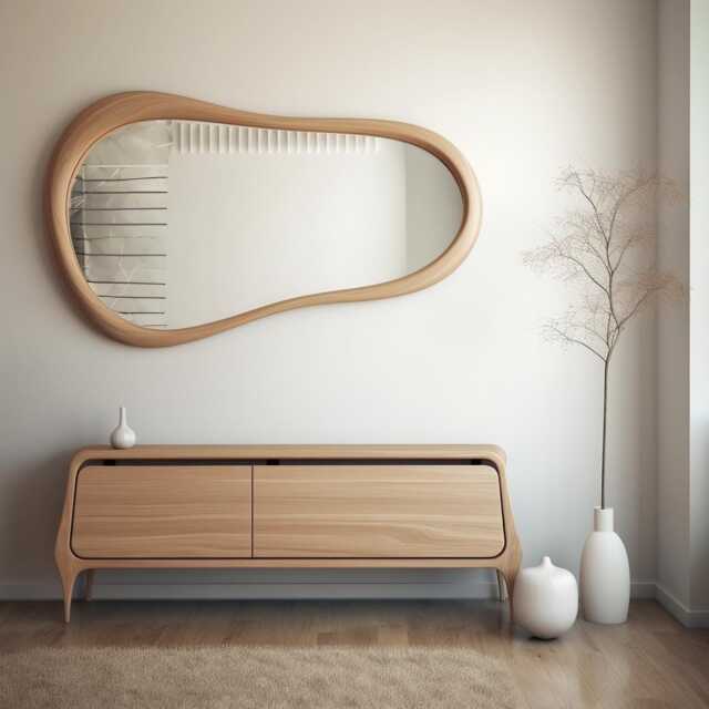 Asymmetrical Solid Wood Mirror - Organic Wall Frame Rustic Bathroom & Living Room Decor - image 1