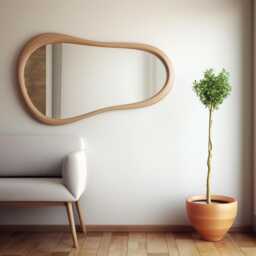 Asymmetrical Solid Wood Mirror - Organic Wall Frame Rustic Bathroom & Living Room Decor - thumbnail 2