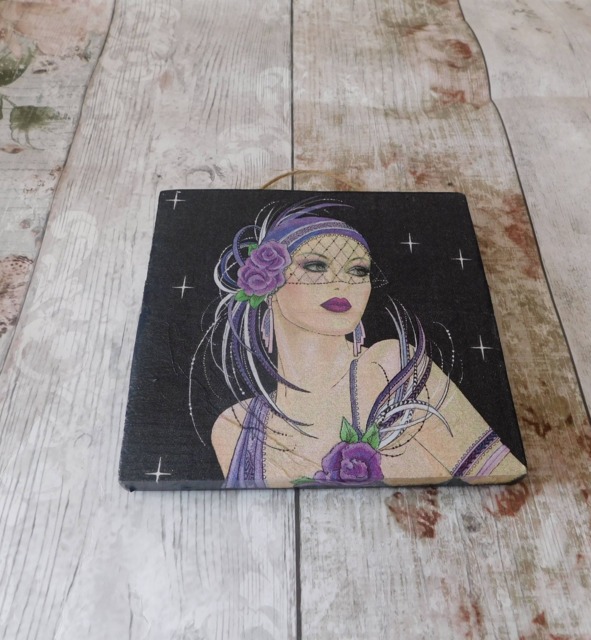 Art Deco Lady Wooden Plaque Vintage Style Wall Decor - image 1