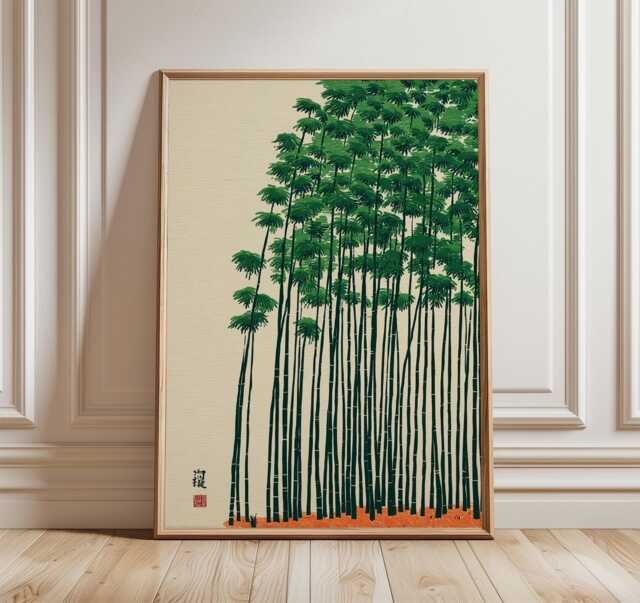 Bamboo Forest Wall Art, Japanese Nature Print, Minimal Botanical Poster, Zen Green Landscape Decor - image 1