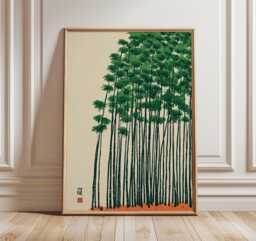 Bamboo Forest Wall Art, Japanese Nature Print, Minimal Botanical Poster, Zen Green Landscape Decor - thumbnail 1