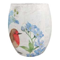 Robin & Forget Me Not, Medium Glass Tealight Holder, Remembrance Gift, Home Decor, Gift Boxed - thumbnail 4