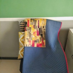 Modern Throw Quilt, Gray Quilt, Gold Couch Throw, Spiral Handmade Quilt Sale, Patchwork Yellow Glow Baby Quilt - thumbnail 2