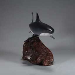 Great White Shark Sculpture By John Perry 15In Long On Polished Burlwood Base. Signed - thumbnail 3