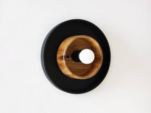 Modern Wood & Black Round Wall Sconce Light Wooden Lamp Kitchen Bathroom Lighting Bedside - image 1