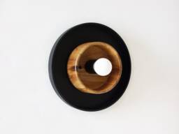 Modern Wood & Black Round Wall Sconce Light Wooden Lamp Kitchen Bathroom Lighting Bedside - thumbnail 1
