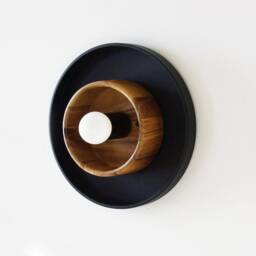 Modern Wood & Black Round Wall Sconce Light Wooden Lamp Kitchen Bathroom Lighting Bedside - thumbnail 4