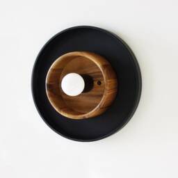Modern Wood & Black Round Wall Sconce Light Wooden Lamp Kitchen Bathroom Lighting Bedside - thumbnail 3
