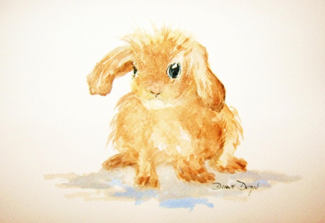 Bunny Watercolor Art Print Floppy Earred Rabbit, Kids Room Decor - image 1