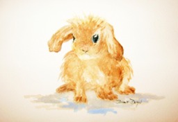 Bunny Watercolor Art Print Floppy Earred Rabbit, Kids Room Decor - thumbnail 1