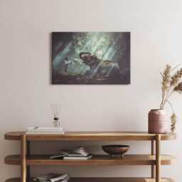 A Boy With A Book Canvas, Wall Art Picture, Green Decoration, Animals Canvas - thumbnail 3