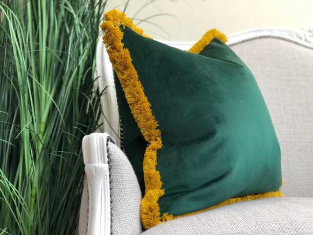 Green Velvet Fringed Cushion Cover - Customisable Trim All Sized - Forest Velvet - image 1