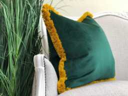 Green Velvet Fringed Cushion Cover - Customisable Trim All Sized - Forest Velvet - thumbnail 1