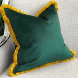 Green Velvet Fringed Cushion Cover - Customisable Trim All Sized - Forest Velvet - thumbnail 2
