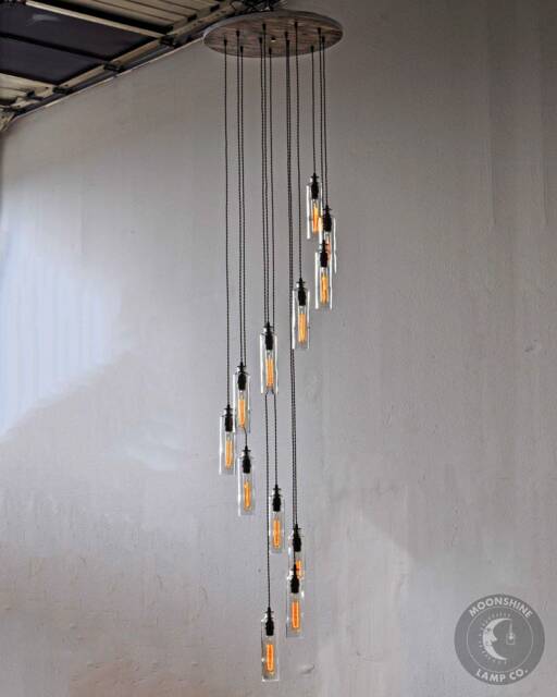 Modern Cascade Chandelier - 12 Fixture Light With Recycled Glass For Staircase Or Foyer, Modern Chandelier, Custom Lighting - image 1