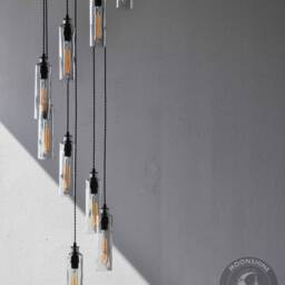 Modern Cascade Chandelier - 12 Fixture Light With Recycled Glass For Staircase Or Foyer, Modern Chandelier, Custom Lighting - thumbnail 2