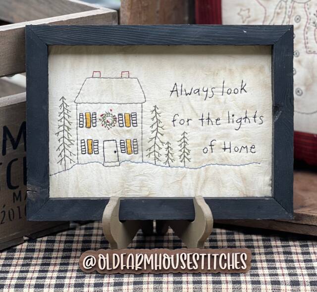Always Look Lights Of Home Primitive Stitchery Framed Print - image 1
