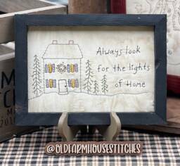Always Look Lights Of Home Primitive Stitchery Framed Print - thumbnail 1