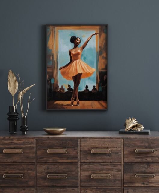 Black Ballerina Art Print Woman Dancer Poster - image 1