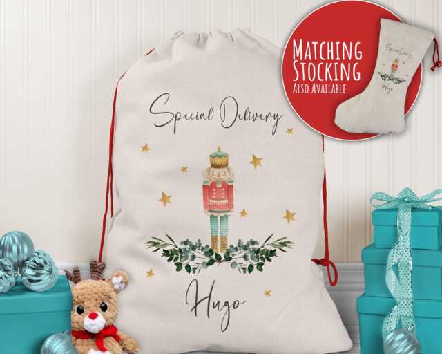 Personalised Large Christmas Sack Xmas Classic Toy Soldier Name Star Stocking Gift Girls Boys Red Drawstring Decoration Sk161 - image 1