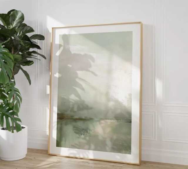 Beach Print Living Sage Green Wall Art Coastal Room Prints Bedroom Poster Neutral Abstract Picture - image 1