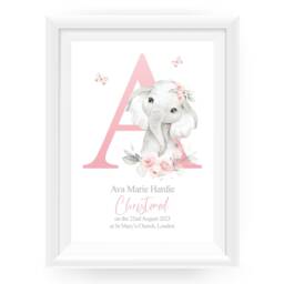 Personalized Christening Print Baby Elephant Watercolor, Goddaughter Gift - thumbnail 3