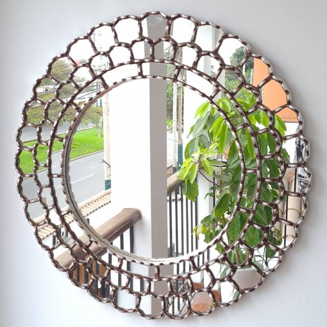 Peruvian Silver Harmonious Mirror 60 cm Handmade Wall Decor - Carved Wood Round Elegant Statement For Living Room Bathroom - image 1
