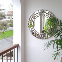 Peruvian Silver Harmonious Mirror 60 cm Handmade Wall Decor - Carved Wood Round Elegant Statement For Living Room Bathroom - thumbnail 3
