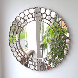Peruvian Silver Harmonious Mirror 60 cm Handmade Wall Decor - Carved Wood Round Elegant Statement For Living Room Bathroom - thumbnail 2
