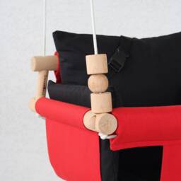 Handmade Baby Swing Montessori Highchair, Red & Black Cotton Duck - thumbnail 3