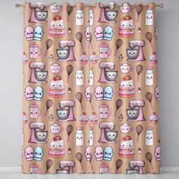 Kawaii Baking Mixer Cake & Cupcake Tools On Peach Seamless Pattern Readymade Eyelet Ring Top Thermal 100% Blackout Curtains - thumbnail 2