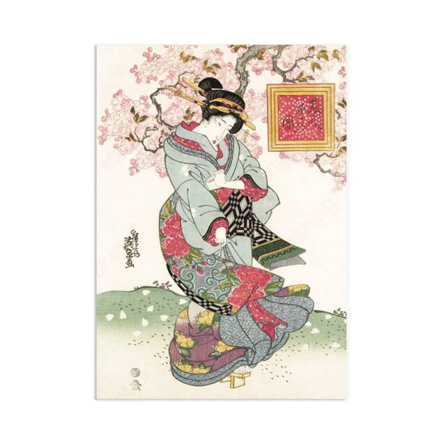Japanese Ukiyo-E Art Print Poster Woodblock Wall Keisai Eisen Geisha Maiko Sakura Plum Blossom Tattoo Beautiful Japan Calligraphy Cute - image 1