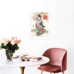 Japanese Ukiyo-E Art Print Poster Woodblock Wall Keisai Eisen Geisha Maiko Sakura Plum Blossom Tattoo Beautiful Japan Calligraphy Cute - thumbnail 3