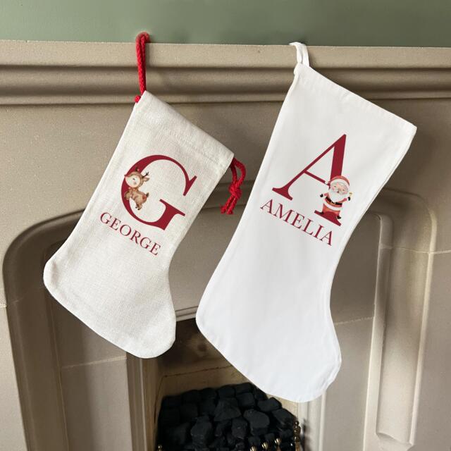 Personalised Santa Christmas Stocking - Name Family Stockings Decorations - image 1