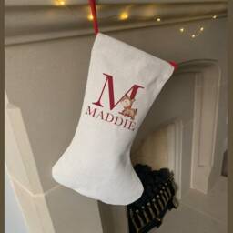 Personalised Linen Christmas Stocking - Santa Or Reindeer Design - thumbnail 4