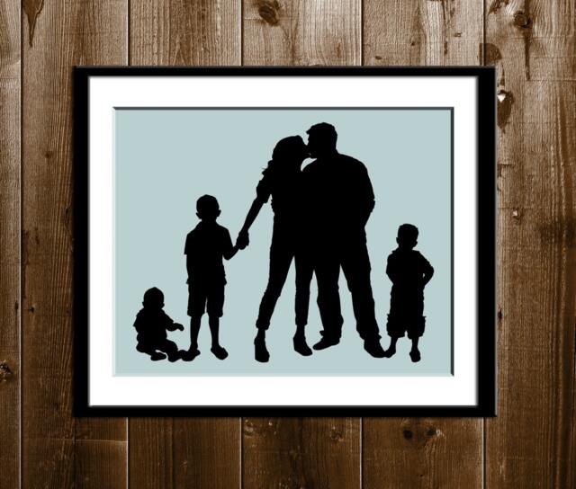 Custom Silhouette Portrait From Your Photo, Family Of 5 Wall Decor, Print, Parents & Children Print - image 1
