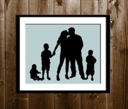 Custom Silhouette Portrait From Your Photo, Family Of 5 Wall Decor, Print, Parents & Children Print - thumbnail 1