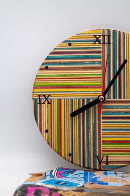 Handmade Wall Clock From Recycled Skateboards - Roman Numeral Viii Design Eco-Friendly Skateboard Wood Decor Pride - image 1