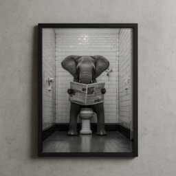 Funny Elephant Wall Art Print - Quirky Bathroom Poster Black & White Animal Artwork A3 A4 Toilet D??cor Gift For Him Her - thumbnail 3