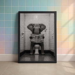 Funny Elephant Wall Art Print - Quirky Bathroom Poster Black & White Animal Artwork A3 A4 Toilet D??cor Gift For Him Her - thumbnail 1