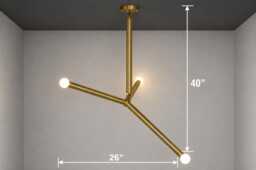 Modern Arrow Brass Pendant - Raw & Matte Black Light 3-Light Mid Century Ceiling Fixture Custom Size Lighting - thumbnail 1