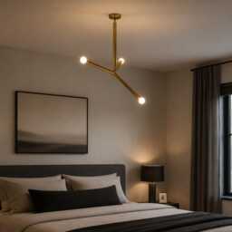Modern Arrow Brass Pendant - Raw & Matte Black Light 3-Light Mid Century Ceiling Fixture Custom Size Lighting - thumbnail 4