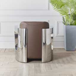 Tan Cream Brown Retro American Vintage Aviator Style Tub Accent Faux Leather Chunky Chrome Arm Chair Tom Cat - thumbnail 4