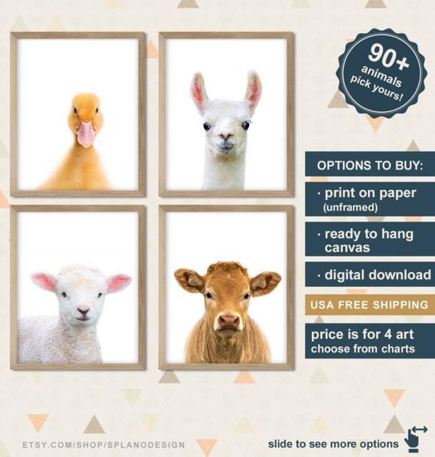 Farm Baby Decorations, Farmhouse Nursery, Animal Canvas, Barnyard Art Prints, Gift, Nursery - image 1