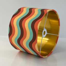 Handmade By Order Yellow Teal Brown Wave Pattern Velvet Drum Lamp Shade Pendant Light All Shapes & Sizes Available On Demand - thumbnail 3