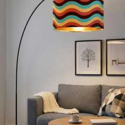 Handmade By Order Yellow Teal Brown Wave Pattern Velvet Drum Lamp Shade Pendant Light All Shapes & Sizes Available On Demand - thumbnail 2