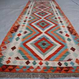 3x9 Ft Stunning Runner Rug, Afghan Handmade Kilim Maimana Chubi Flatweave Oriental Hallway Carpet - thumbnail 2