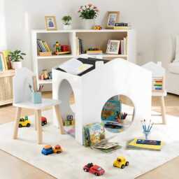 Kids Wooden Activity Desk Chair Set Chalkboard Study Table Bedroom Decor Gift - thumbnail 3