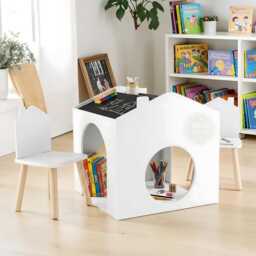 Kids Wooden Activity Desk Chair Set Chalkboard Study Table Bedroom Decor Gift - thumbnail 1
