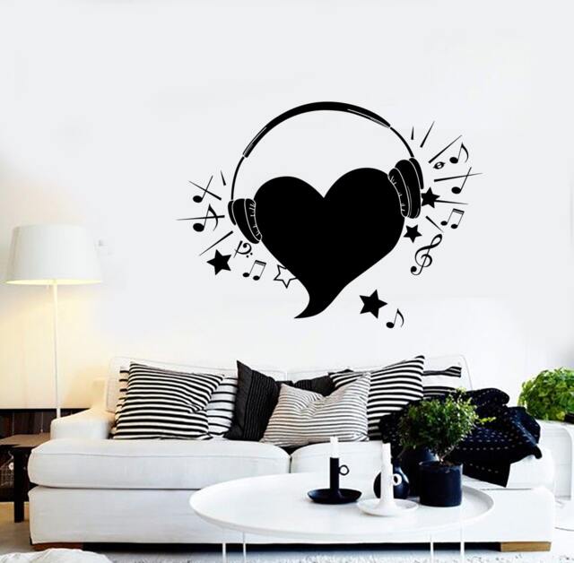 Wall Vinyl Music Hearts Headphones Notes Guaranteed Quality Decal Mural Art 1563Dz - image 1
